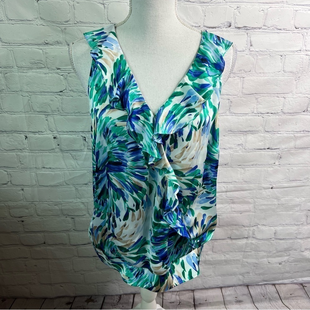 White House Black Market Printed Blouse Top Tank Large